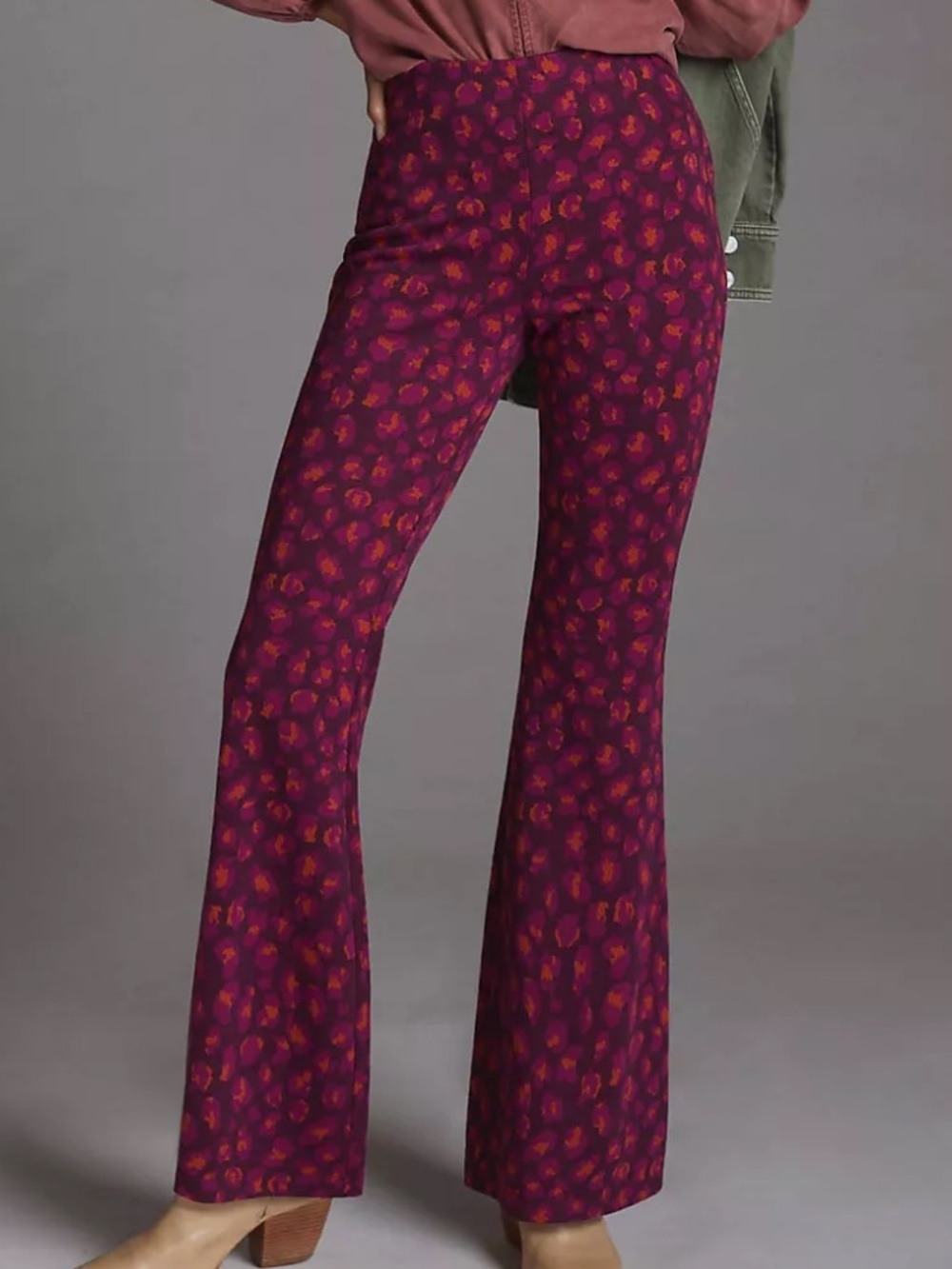 Anthropologie Pink Floral Knit Flare Trousers